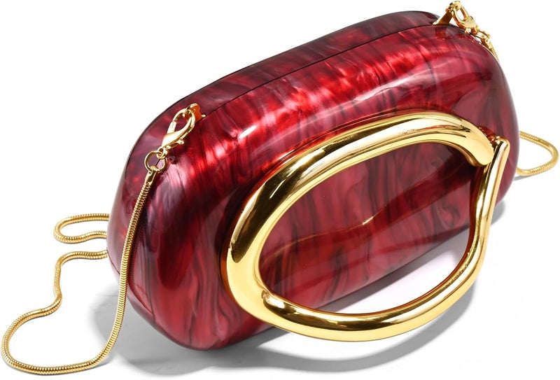 NEWROGENG Clutch Purses for Women Formal, PU Leather/Marble Acrylic Evening Bags with Chain, Trendy Metal Handle Purses 2025 - Image 2